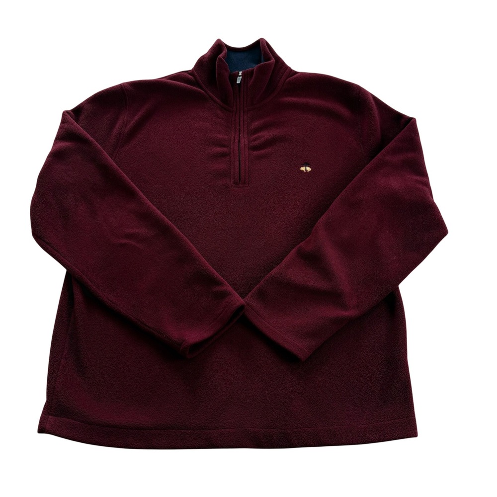 Brooks Brothers 346 Fleece Pullover Mens Medium Burgundy Quarter Zip Mock Neck
